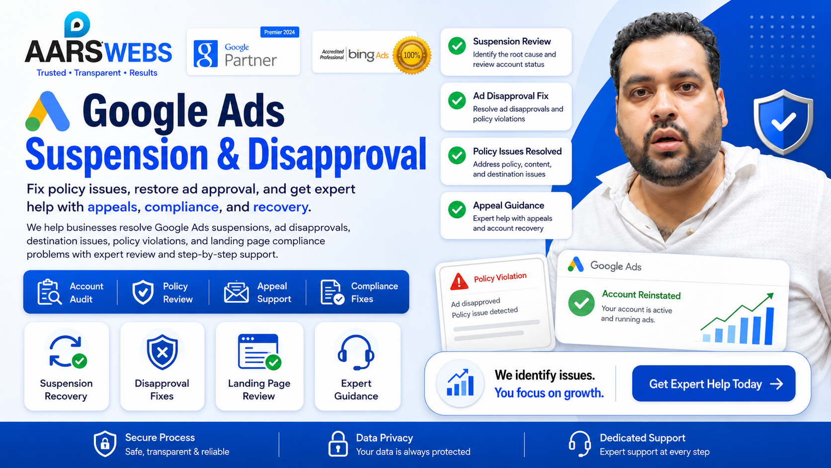 AARSWEBS Google Ads Suspension and Disapproval support